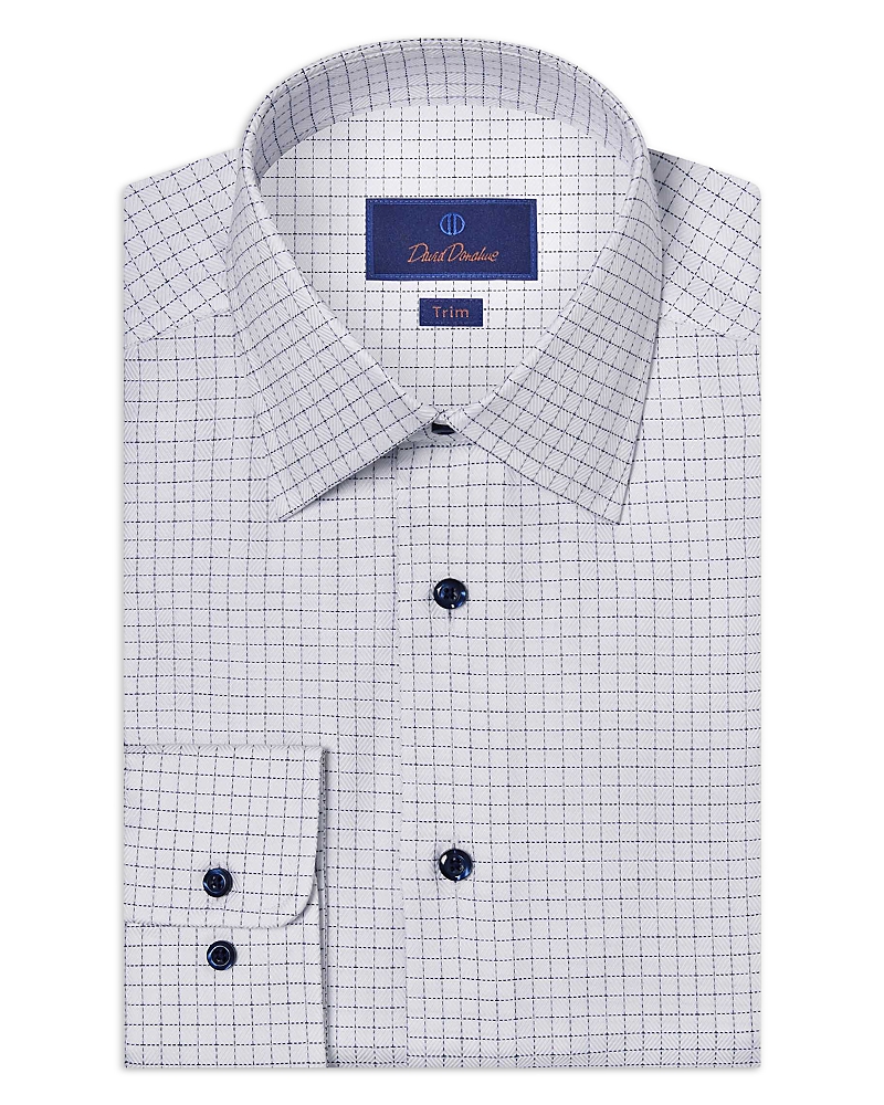 David Donahue Trim Fit Broken Herringbone Check Dress Shirt