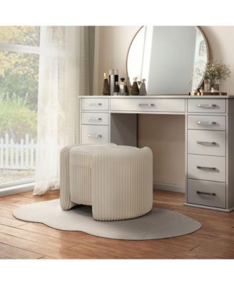 Lyla Chenille Round Storage Ottoman with Reversible Cushion