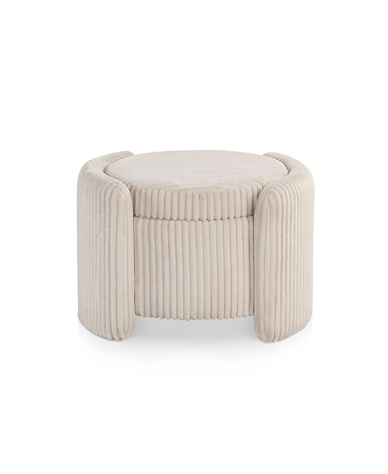 Furniture Of America Lyla Chenille Round Storage Ottoman With Reversible Cushion In Neutral