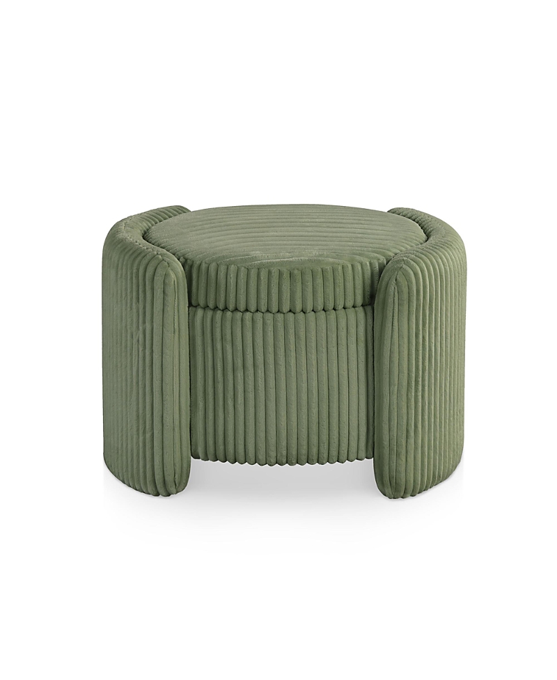 Furniture Of America Lyla Chenille Round Storage Ottoman With Reversible Cushion In Green
