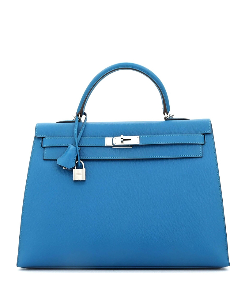 Pre-owned Pre-owned Hermes Hermes Kelly 35 Handbag Blue Epsom With Palladium Hardware