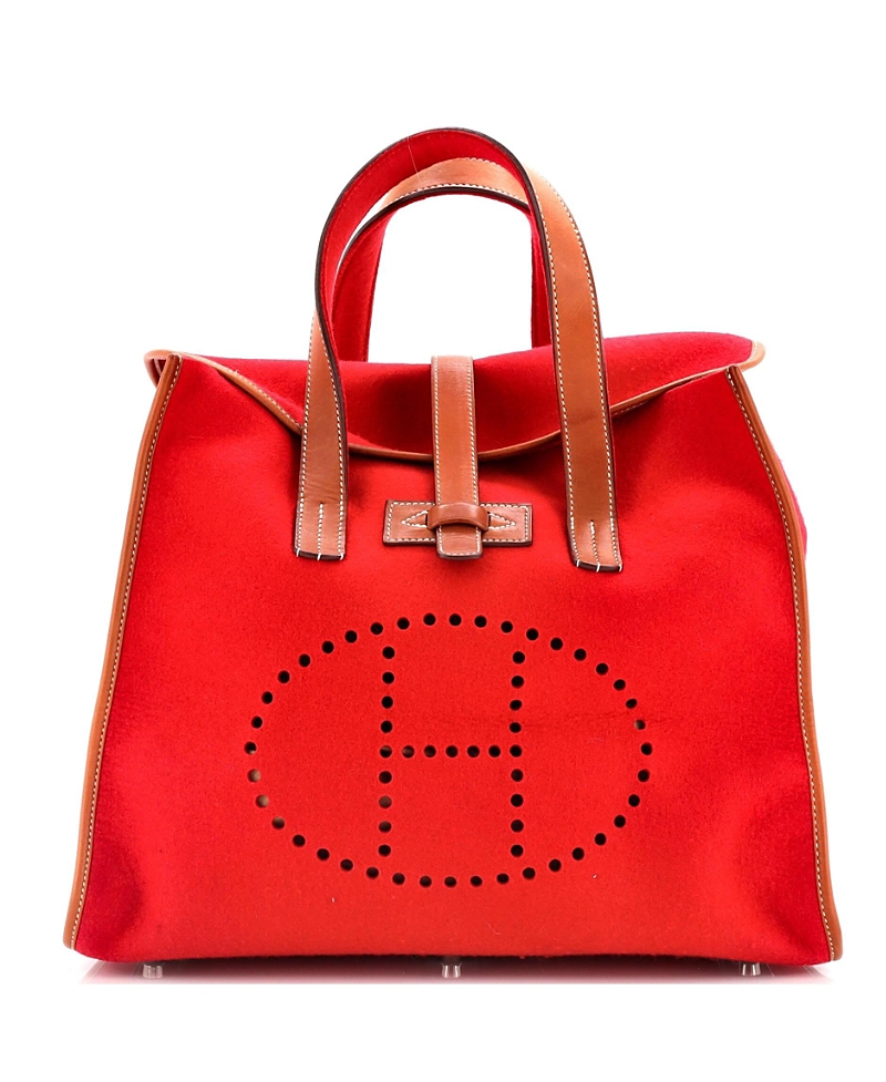 Pre-owned Pre-owned Hermes Hermes Feu2dou Tote Wool And Leather