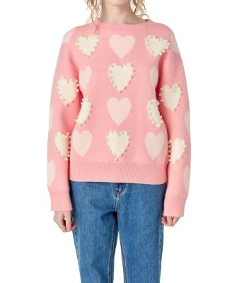  Women's Pearl with Heart Pattern Sweater