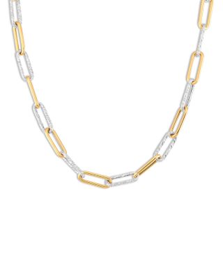 Alberto Amati - 14K Yellow & White Gold Polished & Textured Chain Link Necklace, 18"