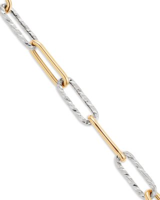 14K Yellow & White Gold Polished & Textured Chain Link Necklace, 18"