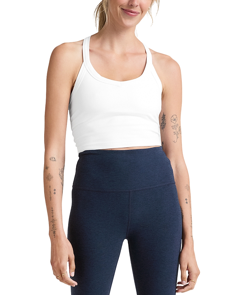 Beyond Yoga Spacedye Slim Racerback Cropped Tank Top In Cloud White