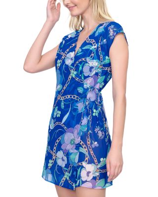 Floral Print Wrap Cover-Up Dress