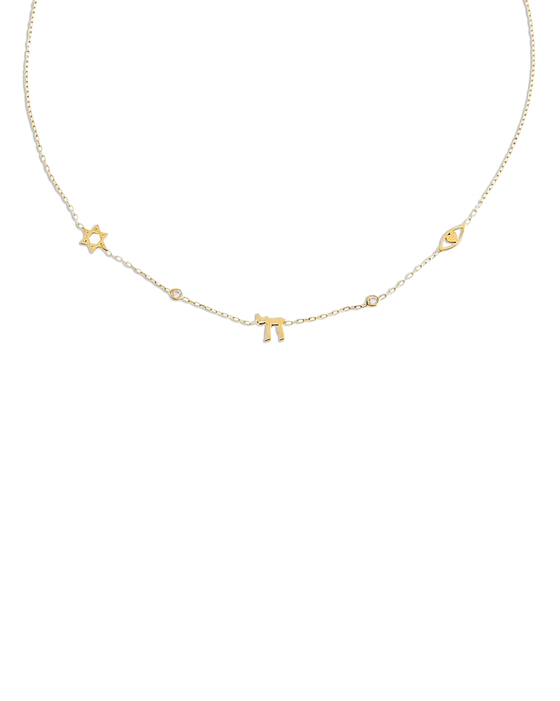 By Adina Eden Jewish Cubic Zirconia Bezel Charm Necklace, 14-18 In Gold