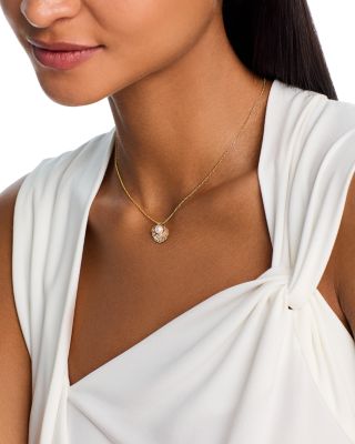 Akoya Pearl & Diamond Shell Pendant Necklace in 14K Yellow Gold, 16-18"