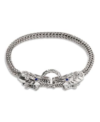 Sterling Silver Legends Naga Blue Sapphire Double Dragon Chain Bracelet