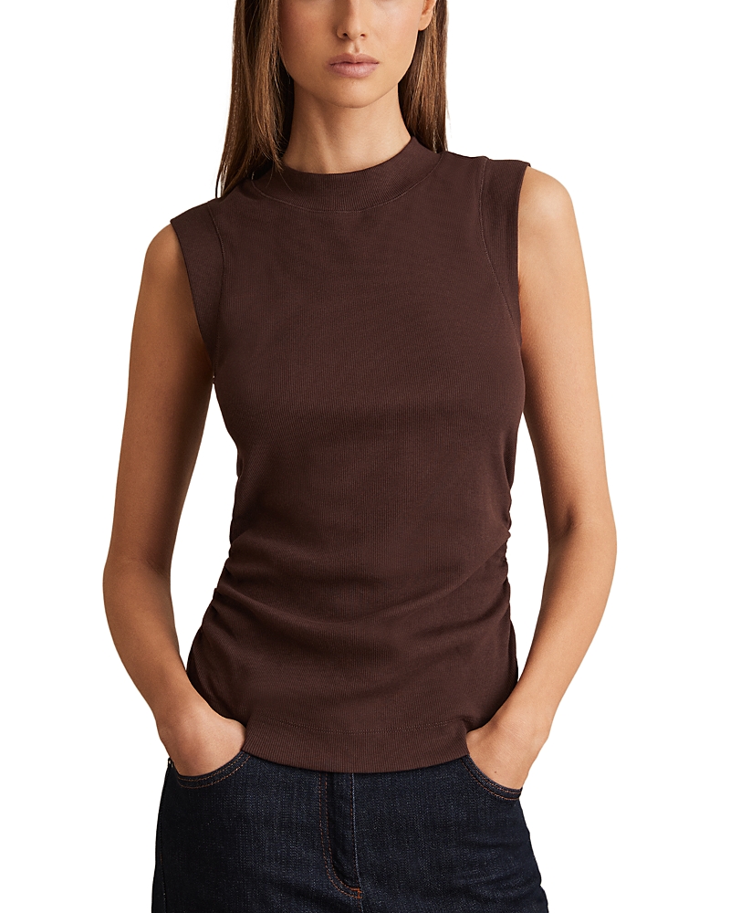 Reiss Chocolate Ribbed Ruched Waist Vest