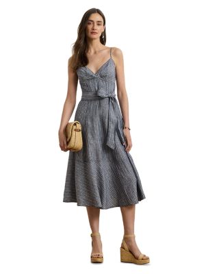 Ralph Lauren - Striped Belted Linen Sleeveless Dress