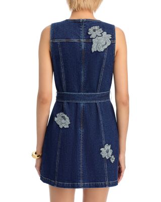 Marsha Floral Appliqu&eacute; Mini Denim Dress