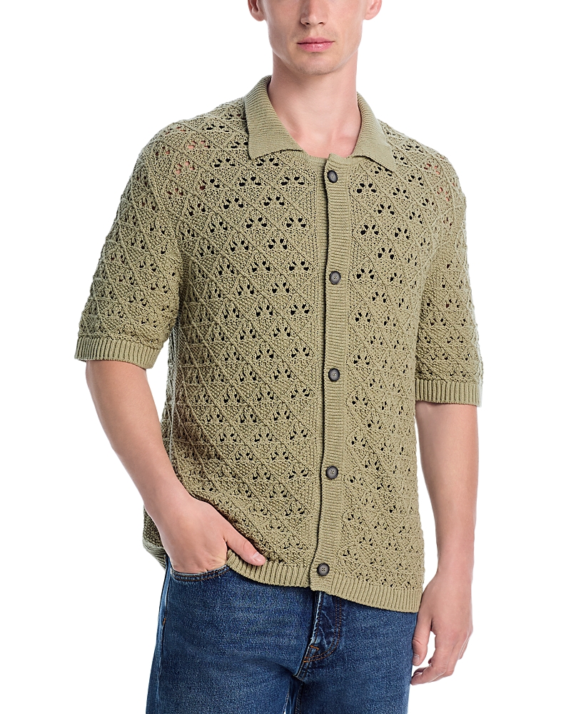 Hugo Sommp Crotchet Knit Regular Fit Button Down Shirt