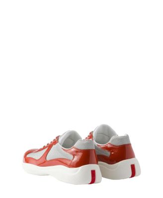 Men's Patent Leather and Technical Fabric America's Cup Sneakers in Orange
