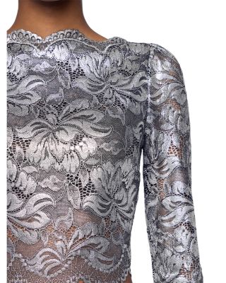 Long Sleeve Metallic Lace Top
