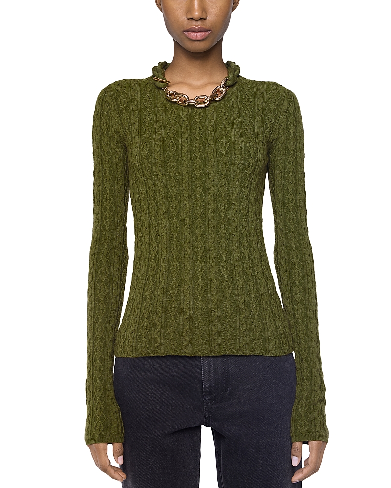 Rabanne Textured Knit Sweater With Braided Detail In Green