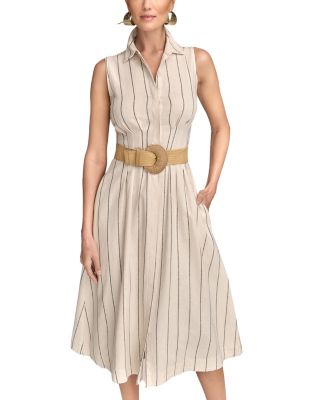 Linen Blend Belted A Line Dress