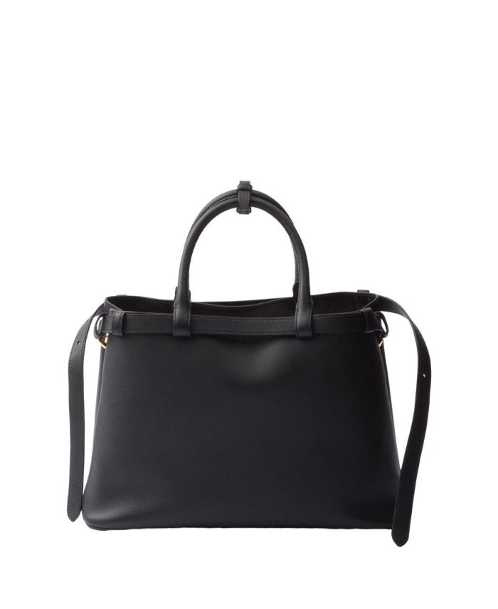 Buckle Medium Leather Handbag with Double Belt