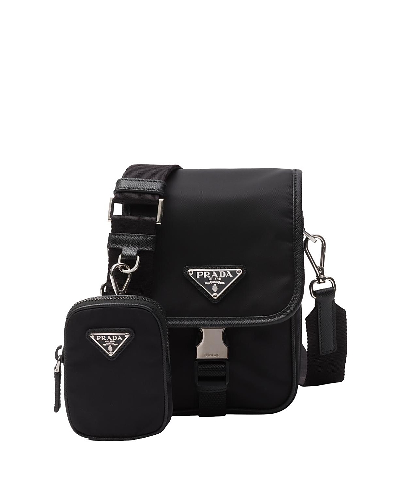 Prada Mens Black Re-nylon Saffiano Leather And Nylon Shoulder Bag In Black