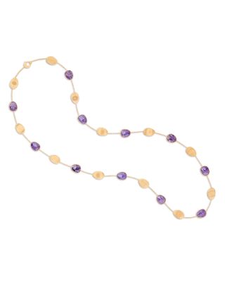 18K Yellow Gold Lunaria Charoite & Textured Petal Long Statement Necklace, 36"