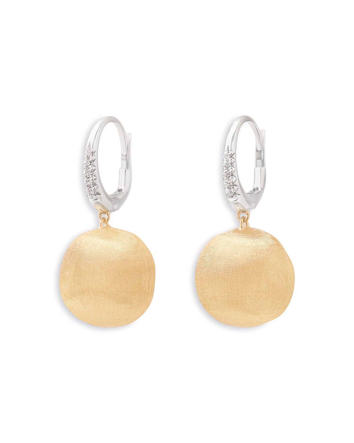 18K White & Yellow Gold Africa Diamond & Textured Disc Drop Earrings