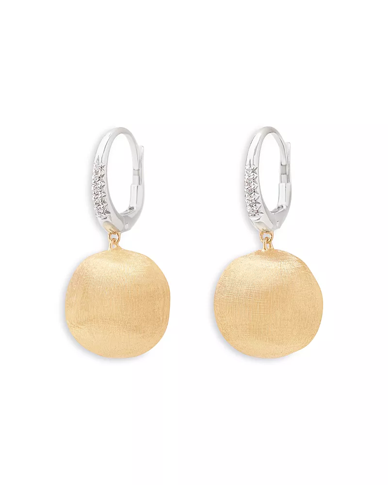 Marco Bicego 18K White & Yellow Gold Africa Diamond & Textured Disc Drop Earrings