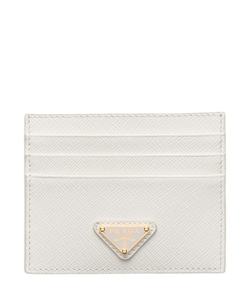 Prada White Logo-plaque Saffiano Leather Card Holder