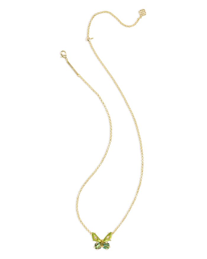 Bianca Butterfly Gold Green Mix Short Pendant Necklace, 16"-19"