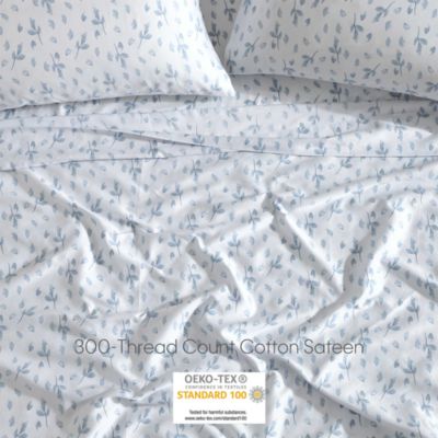 Printed Cotton Sateen 4 Piece Sheet Set, Queen