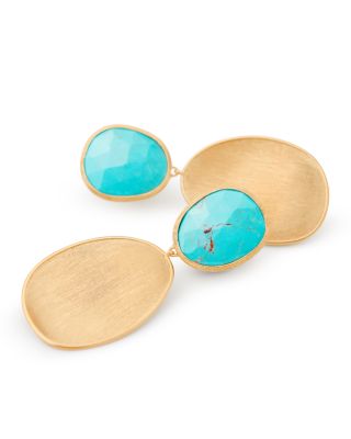 18K Yellow Gold Lunaria Turquoise Double Drop Earrings