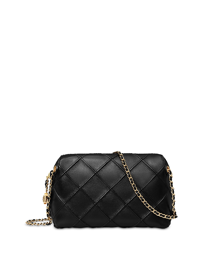 Tory Burch Fleming Black Diamond Quilted Shoulder Bag With Chain-link Shoulder Strap In Leather Woman