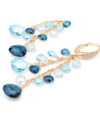 18K Yellow Gold Paradise Multi Blue Topaz & Diamond Linear Drop Earrings