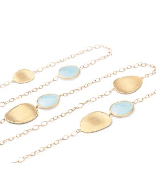 18K Yellow Gold Lunaria Aquamarine & Textured Petal Long Statement Necklace, 39.25"