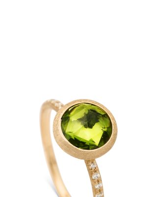 18K Yellow Gold Jaipur Color Peridot & Diamond Bezel Ring