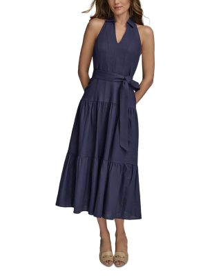 Linen Blend Halter A Line Dress