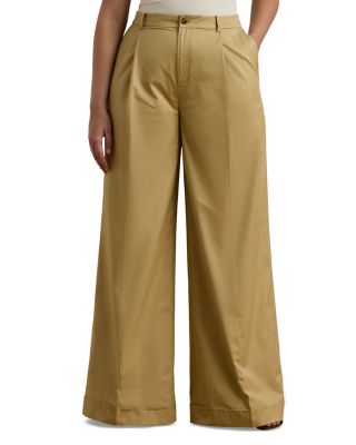 Pleated Cotton Twill Wide Leg Pants