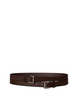 Leather Double Buckle Stacked Wide Belt