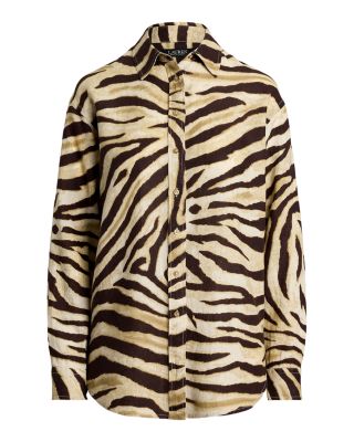 Relaxed Fit Zebra Print Linen Shirt