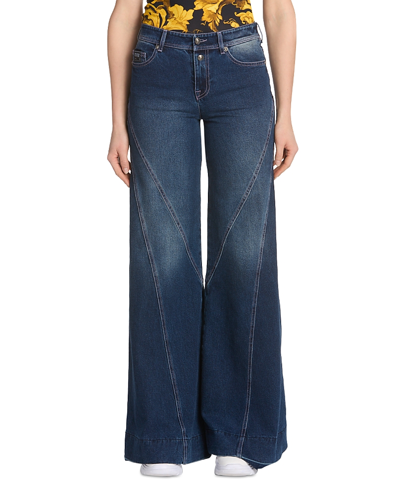 Versace Jeans Couture Wide Leg Jeans In Indigo In Blue