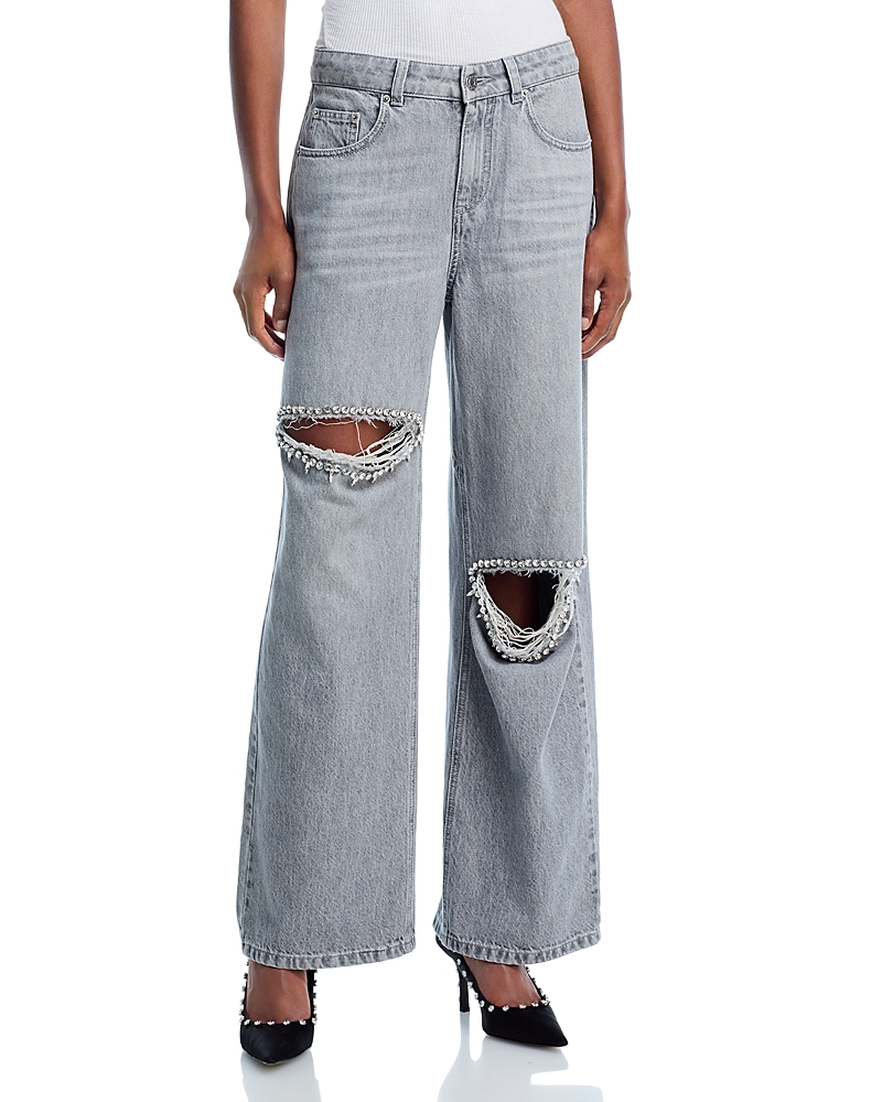Area High Rise Wide Leg Jeans in Light Grey
