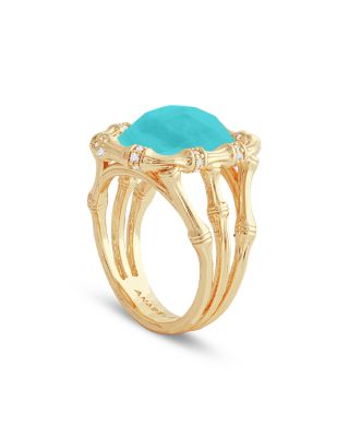 Pav&eacute; & Turquoise Bamboo Cocktail Ring