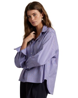 Cropped Boxy Fit Striped Cotton Shirt