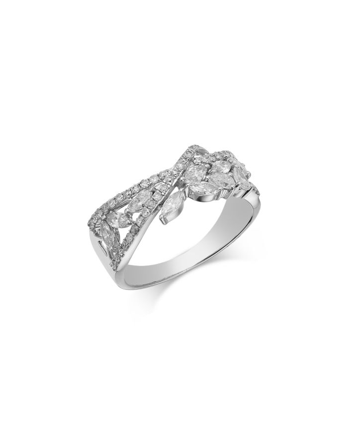 Diamond Mixed Cut Crossover Ring in 14K White Gold, 0.85 tcw
