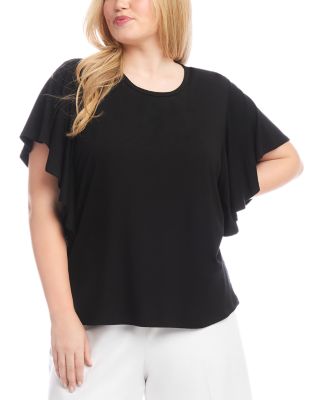 Plus Size Flutter Sleeve Crewneck Top