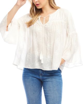 Embroidered Pin Tuck Top