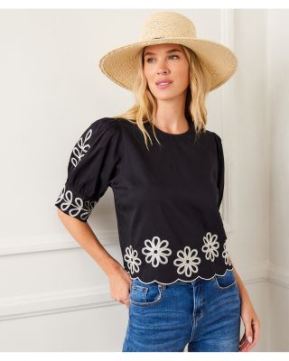 Embroidered Scallop Top
