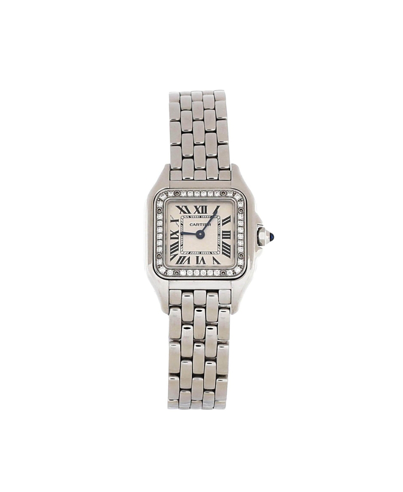 Pre-owned Pre-owned Cartier Cartier Panthere De Cartier Quartz Watch In Stainless Steel With Diamond Bezel 22mm