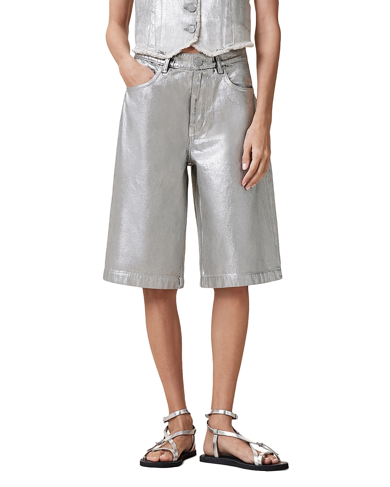 ALLSAINTS LOUIE METALLIC COATED LONG JEAN SHORTS