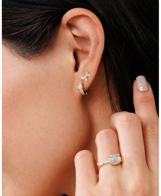 14k Yellow Gold Diamond Butterfly Stud Earrings